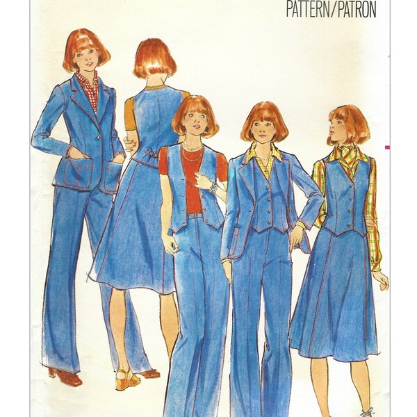 Vintage 1970s Sewing Pattern Butterick 4660 Misses Jacket Vest Skirt & Pants Size 16 FF UNCUT