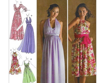 Sewing Pattern Simplicity 3502 Misses Empire Waist Halter Dress Size 6-14 FF UNCUT