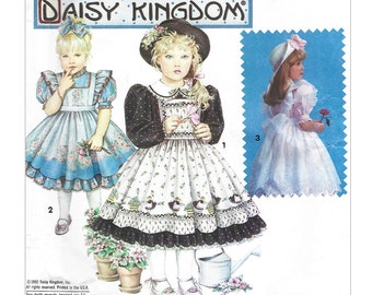 1990s Sewing Pattern Simplicity 7699 Girls Ruffled Dress & Pinafore Size 5-6x FF UNCUT