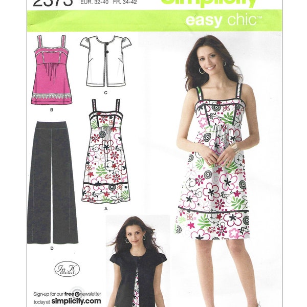 Sewing Pattern Simplicity 2373 Misses Jacket Sleeveless Dress Top & Wide Leg Pants Size 6-14 FF UNCUT