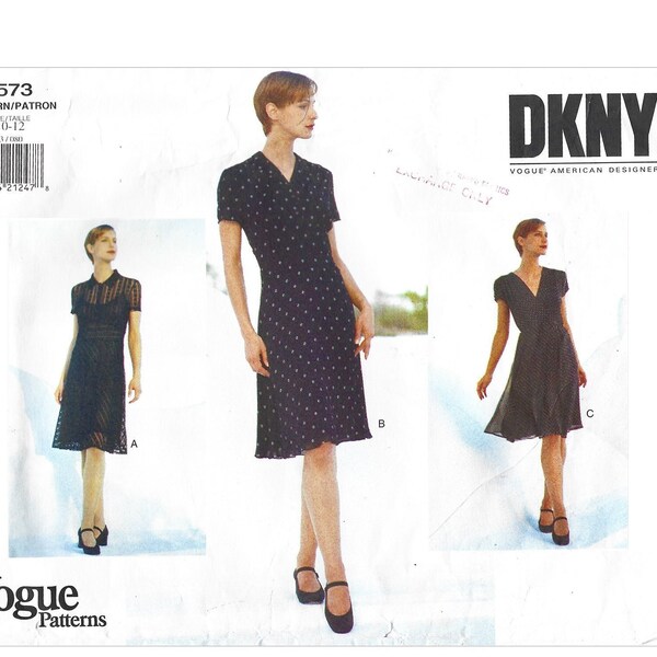 1990s Sewing Pattern Vogue 1573 Misses Wrap or Sheer Short Sleeve or Slip Dress Size 8-12 FF UNCUT
