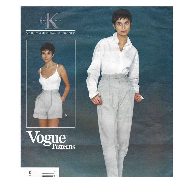 1990s Sewing Pattern Vogue 1379 Misses High-Waist Tapered Pants Trousers & Shorts Size 8(CUT) or 8-10(FF UNCUT)