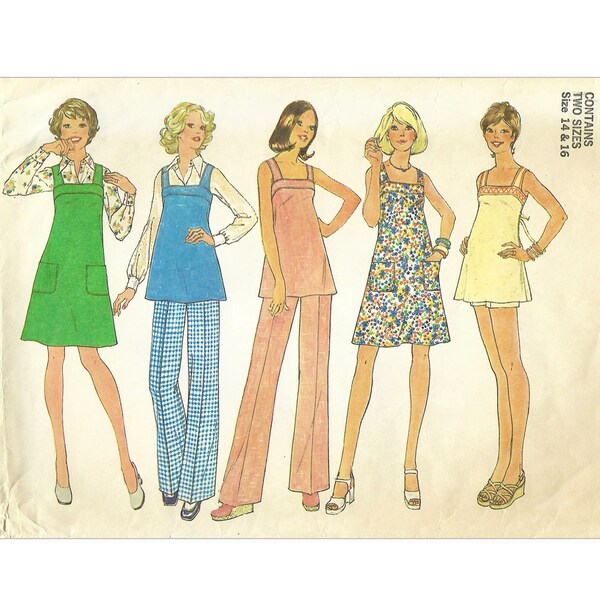 Vintage 1970s Sewing Pattern Simplicity 6865 Misses Maternity Dress Jumper or Top & Pants or Shorts Size 14-16