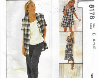 1990s Sewing Pattern McCalls 8178 Misses Sleeveless Dress Top Jacket & Pull-On Pants Shorts Size 8-12 or 20-24  FF UNCUT