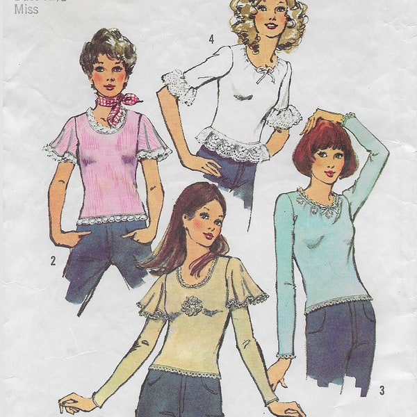 Vintage 1970s Sewing Pattern Simplicity 5358 Misses Butterfly or Long Sleeve Knit Top Sewing Pattern Size 10