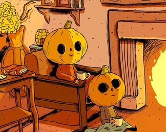 Toasty Pumpkins illustrated art print, 8"x8"