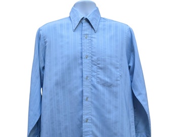 Vintage 70s pale blue dagger collar long sleeve men's dress shirt