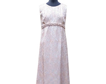 Vintage 60s peach brocade shimmery maxi length dress