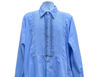 Vintage 70s or 80s light blue ruffled tuxedo shirt with French cuffs
