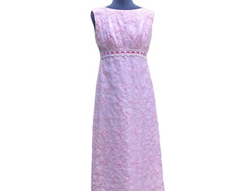 Vintage 60s pale pink embroidered long dress