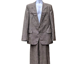 Vintage 80s 2 tone gray striped wool blend suit, 80s jacket and pants