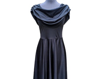 Vintage 70s black cowl neck open back disco polyester dress