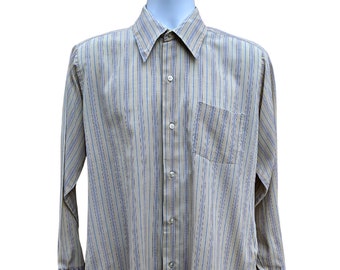 Vintage 60s or 70s pale beige striped cotton dress shirt