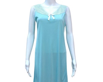 Vintage pale teal blue with white nylon and lace nightgown