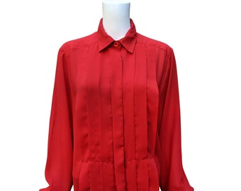 Vintage 80s or 90s red pleated front blouse