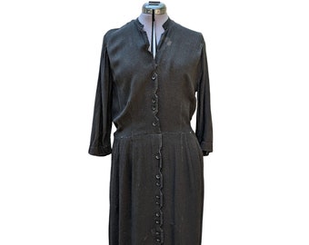 Vintage 1930s black knit crepe rayon dress, wounded bird