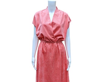 Vintage 1970's coral pink 100% polyester suede dress