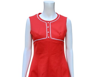 Vintage 60s red and white mod mini dress, tennis style dress, size small medium