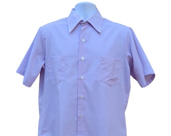 Vintage 60s or 70s lilac purple cotton blend men's short sleeve shirt