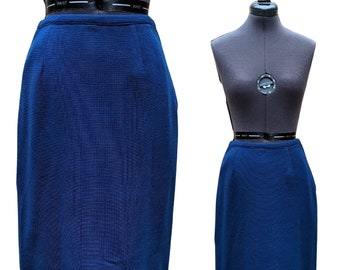 Vintage 50's dark blue wool textured pencil skirt