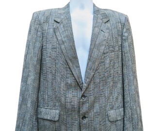 Vintage 80s black, white and blue silk & wool glen check sport coat