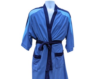 Vintage 1970's light and dark blue fleece men's robe housecoat by Paulo Conti
