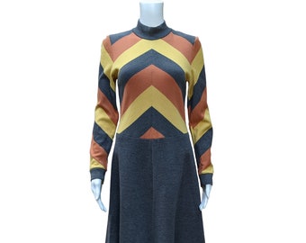 Vintage 60s gray, yellow and peachy orange 100% wool couture dress made in Italy by Mr Jon