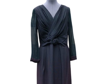 Vintage 1940's black crêpe dress with sheer silk chiffon sleeves