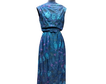 Vintage 50s peacock blue and purple beaded cocktail dress