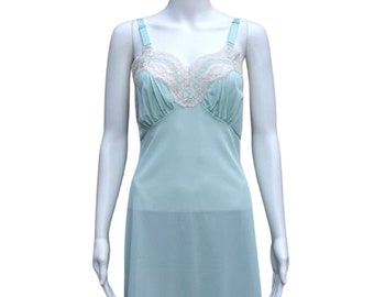 Vintage 50s or 60s aqua seafoam lace and nylon slip by FRENCH MAID