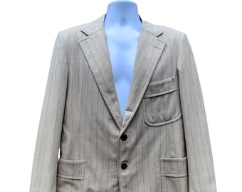 Vintage light brown beige striped 2 button wool blazer