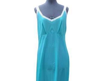 Vintage teal nylon and lace dress slip