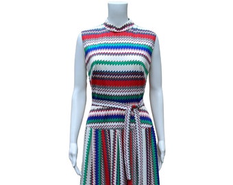Vintage 60s white, blue, green and red nylon dress