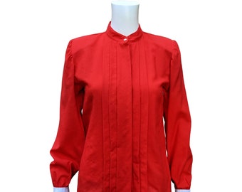 Vintage 1980 or 90s red pleated front blouse by Lesley Eirenze
