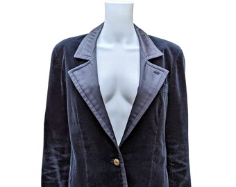 Vintage 1980s Giorgio Armani black velvet tux blazer with flat lapel and trim and side slits