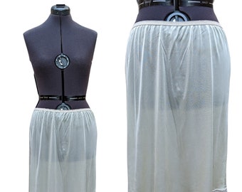 Vintage 80s beige skirt slip, nylon and lace skirt slip