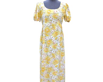 Vintage 60s yellow and white floral soft cotton maxi dress