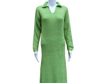 Vintage 80s lime green with gold thread knit dress