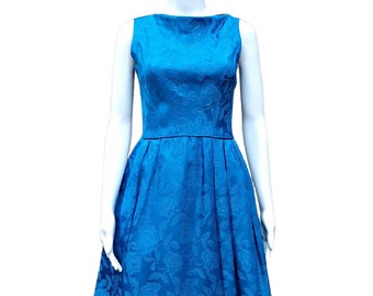 Vintage 50s or 60s royal blue brocade fit and flare dress