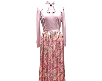 Vintage 60s pale pink metallic maxi dress