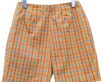 Vintage 50s ochre yellow orange plaid high waist shorts