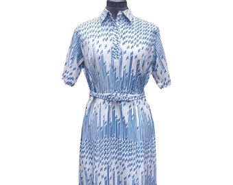 Vintage 70s blue and white shirtdress with matching belt