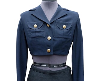 Vintage 1930's or 40's navy crop military style jacket with brass buttons