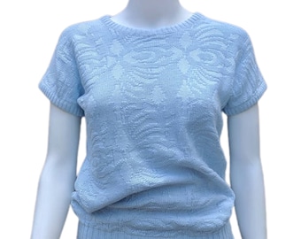 Vintage 80s powder blue short sleeve loose fit knit top