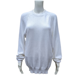 Vintage 1980s white knit crew neck knit 100% cotton sweater