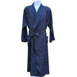 Vintage 1980 or 90s dark green with dark blue and purple paisley pattern men's robe housecoat