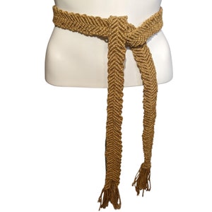 Vintage 1960 or 70s jute macramé brown tie belt
