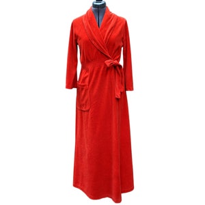 Vintage 1970er oder 80er Jahre Robe aus Baumwollsamt in voller Länge mit elastischer Taille