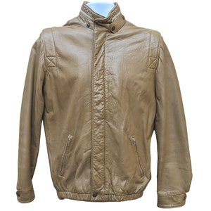 Veste en cuir souple marron café style café racer vintage des années 1970 ou 80