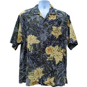 Vintage Tommy Bahama 100 Silk Tropical Hawaiian Gray Yellow Floral Shirt Etsy Canada